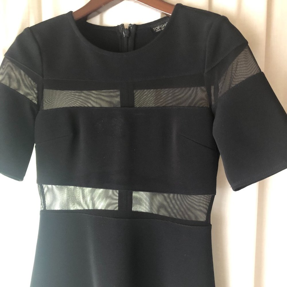 Topshop Mesh Stripe Black Short Sleeve Mini Dress